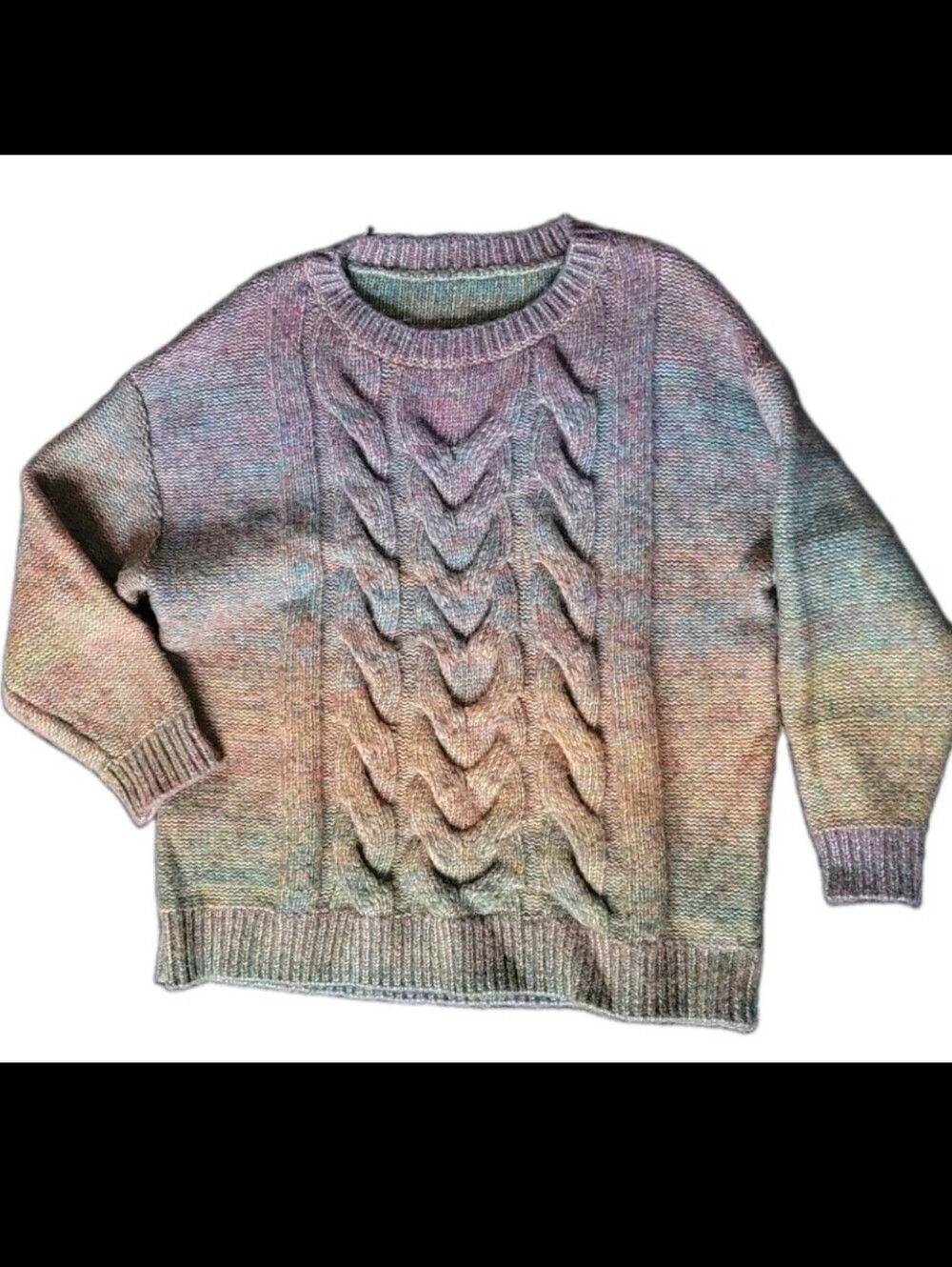 Pastel Multicolor Cable-Knit Women’s Sweater, gradient, Bloomchic Size 14-16